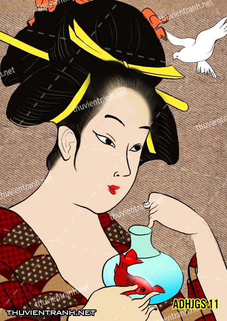 Tranh dán tường Cô gái  Nhật Bản mặc kimono, tranh minh họa cô gái Nhật Bản xưa -ADHJGS-11 - Kết quả tìm kiếm tranh tường